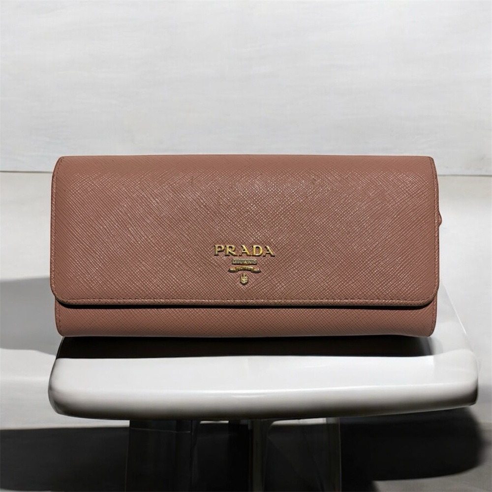 🔴🔴Prada Saffiano Women's Long Brown Leather Wallet/Clutch